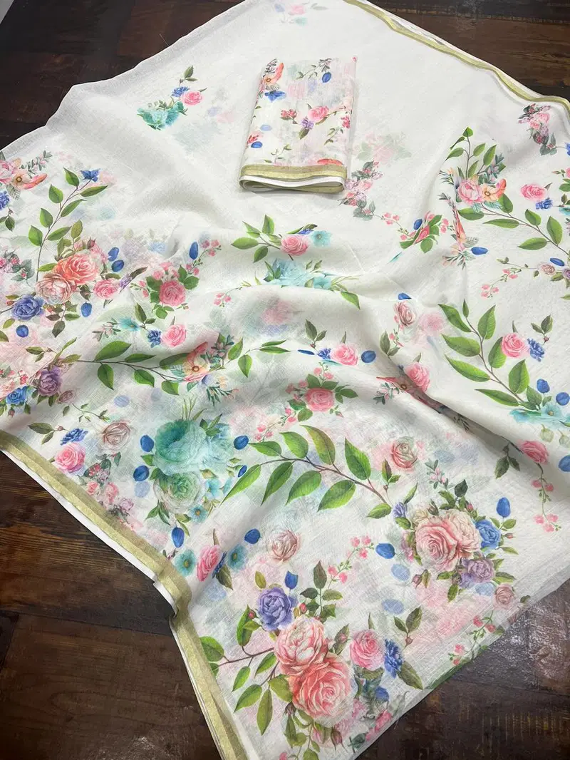 MG 137 Plain Linen Digital Printed Designer Saree Wholesalers In Delhi